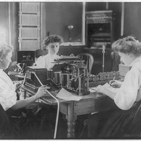 barclay telegraph instruments showing instruments on stand with women operators